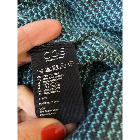 COS Textured Knit Short Sleeve Dress XS Green / Navy Cotton $135 - Picture 8 of 8